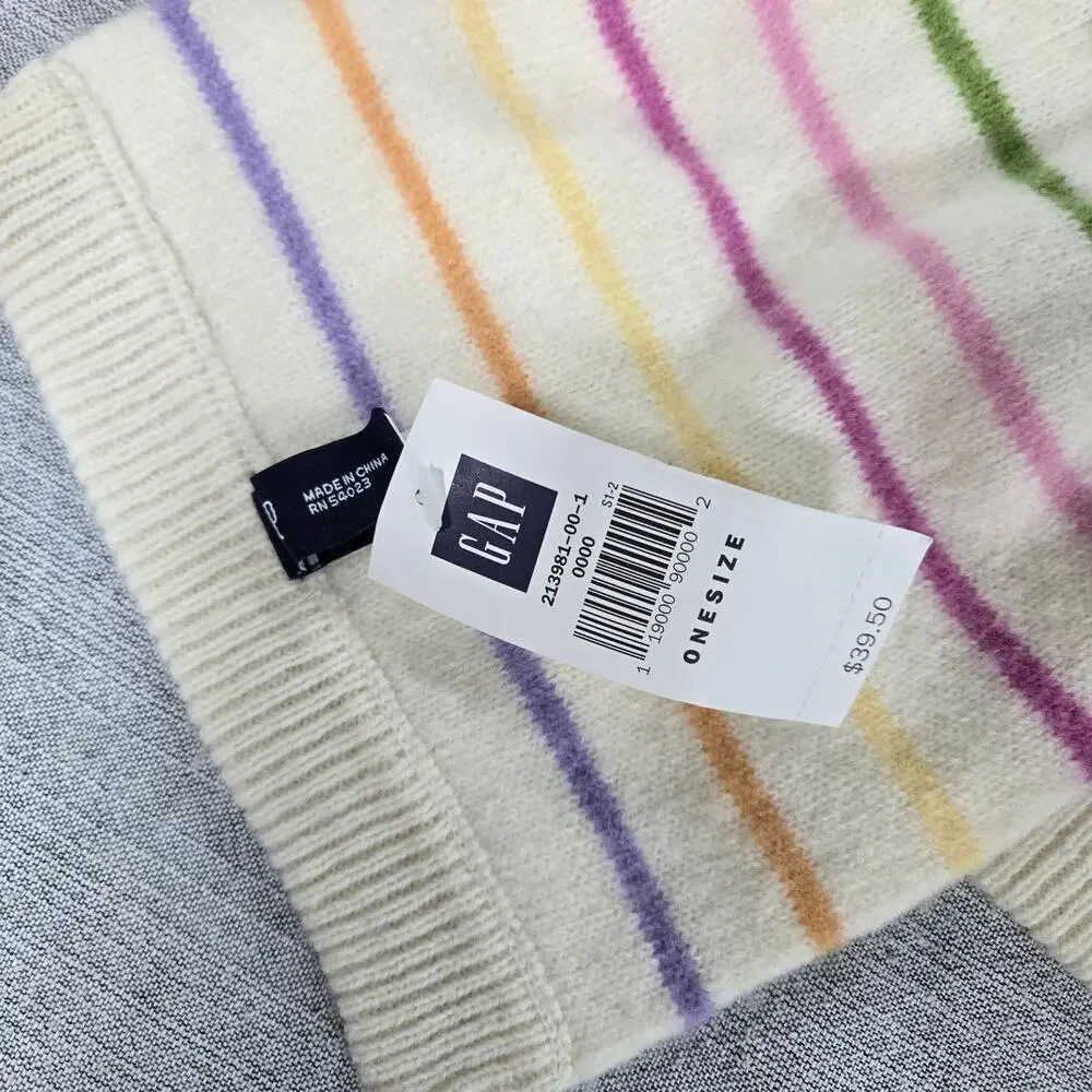 Gap NWT One-Size Women Teen Girl Striped Scarf 100% Lambs Wool Pom Winter Warm
